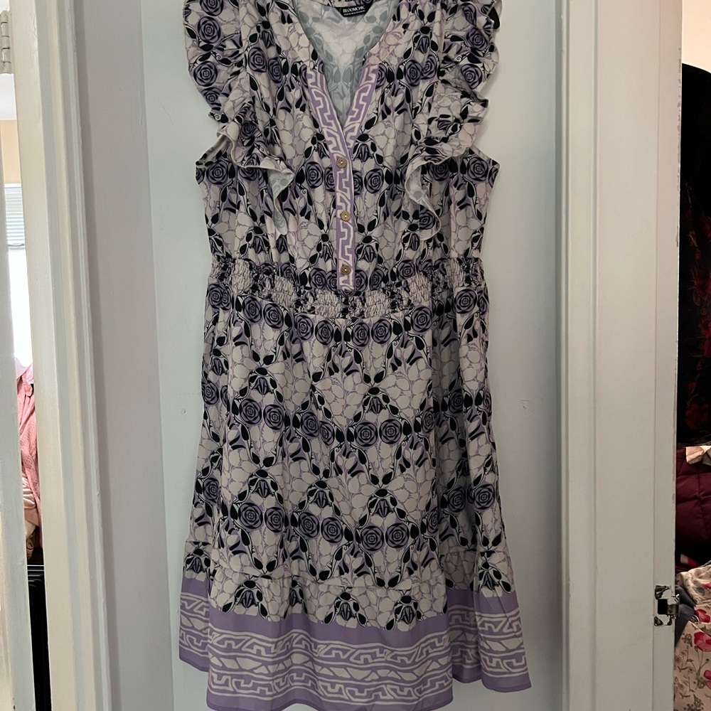 BloomChic Lavender and Black Patterned Midi Dress